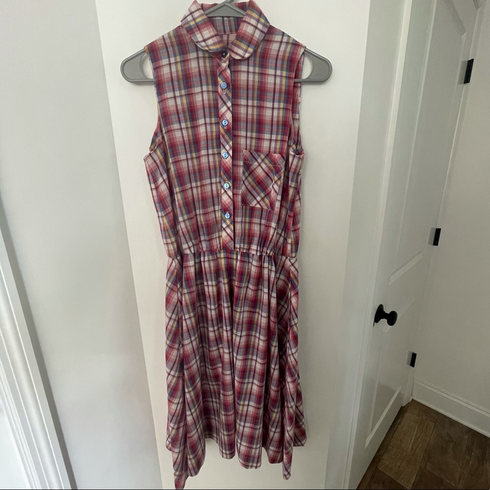 Vintage Plaid A-line Shirt Dress, no size marked, but estimated to be a Medium.
